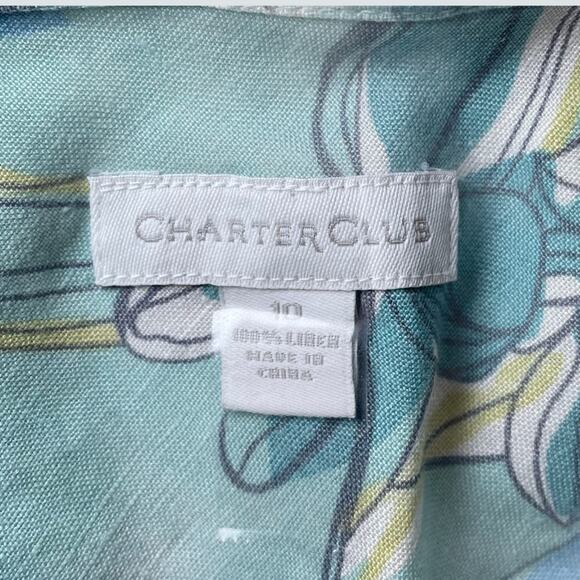 CHARTER CLUB LINEN FLORAL PREPPY BUTTON DOWN GREEN BLUE SHIRT SIZE 10 - Picture 3 of 5